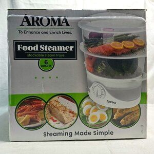 Aroma 6 Quart Stackable Food Steamer White Dishwasher Safe 60 Minute Timer NEW